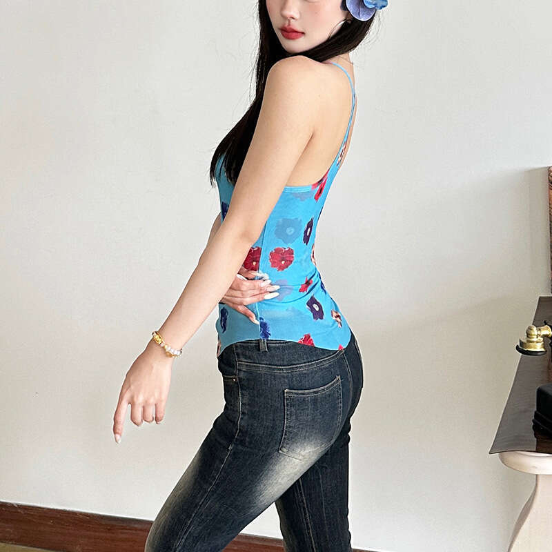 2025 New Summer Fashion Slim Fit Versatile Sleeveless Backless Plant Print Camisole for Women 2f1