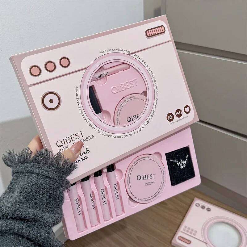 QIBEST Camera Makeup Set Include 4PC Lip d,1 Pressed Powder,1 Blush,1 Eyeliner,1 Mascara,1 Eyebrow Pencil Cosmetic Sets Gift X250725