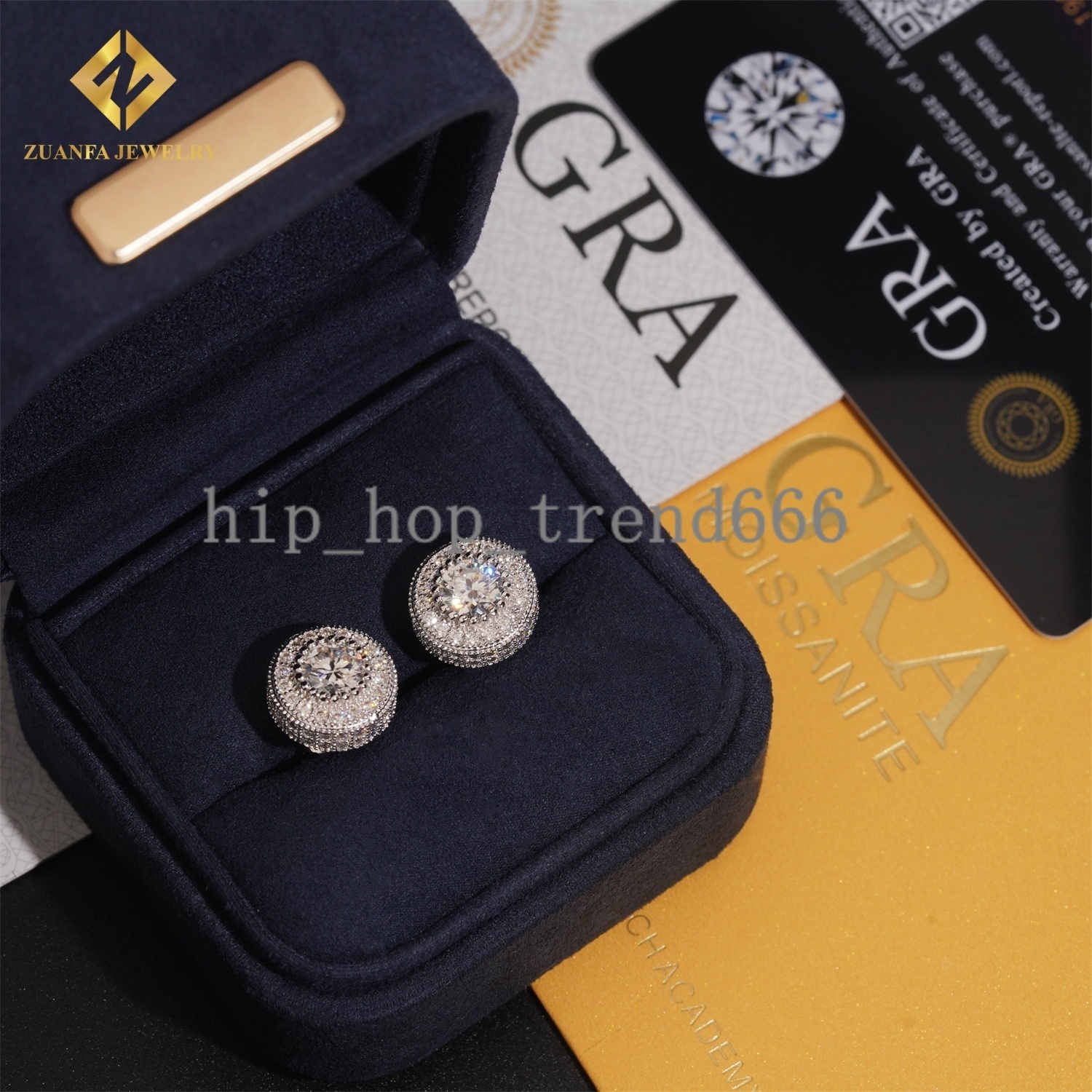24h Shipping Halo Moissanite Earring Rapper Jewelry Round Cluster Stud Earring Solid 925 Silver VVS Moissanite Iced Out Earrings