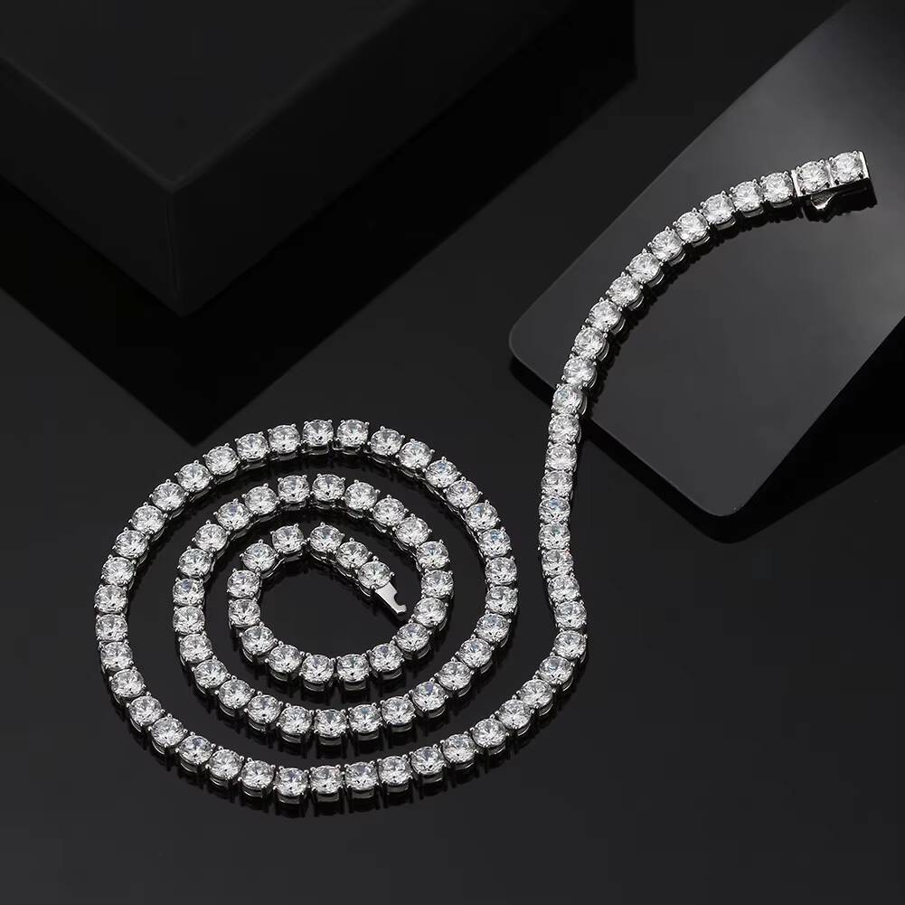 RAKOL DSC74 Gorgeous and Luxury S925 Sterling Silver High-quality Polished Shiny Sparkling Zircon Tennis Chain Necklace