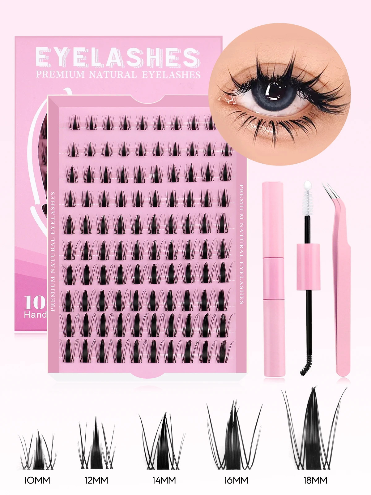 GROINNEYA DIY Lash Kit 1018mm Manga Lashes Mixed Tray Clusters Individual Eyelashes with Bond 250714