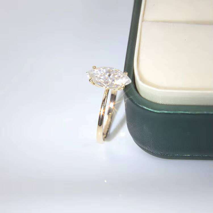 14K Yellow Gold Rind 6x12MM Marquise Shape D Color Moissanite 2CT Dia Anniversary Wedding Ring