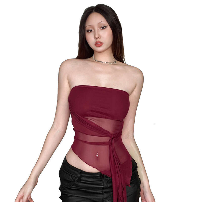 2025 Summer INS Style Pure Desire Sexy Slim Fit Sleeveless Irregular Tube Top 553