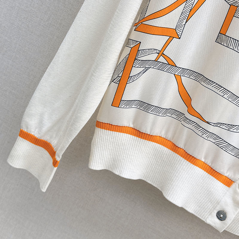 Ladies Cotton Chain Print Knit Cardigan - Designer Round Neck Long Sleeve Sweater, Multi-Color Options Classic Y2K Fall Transition Clothes S0767