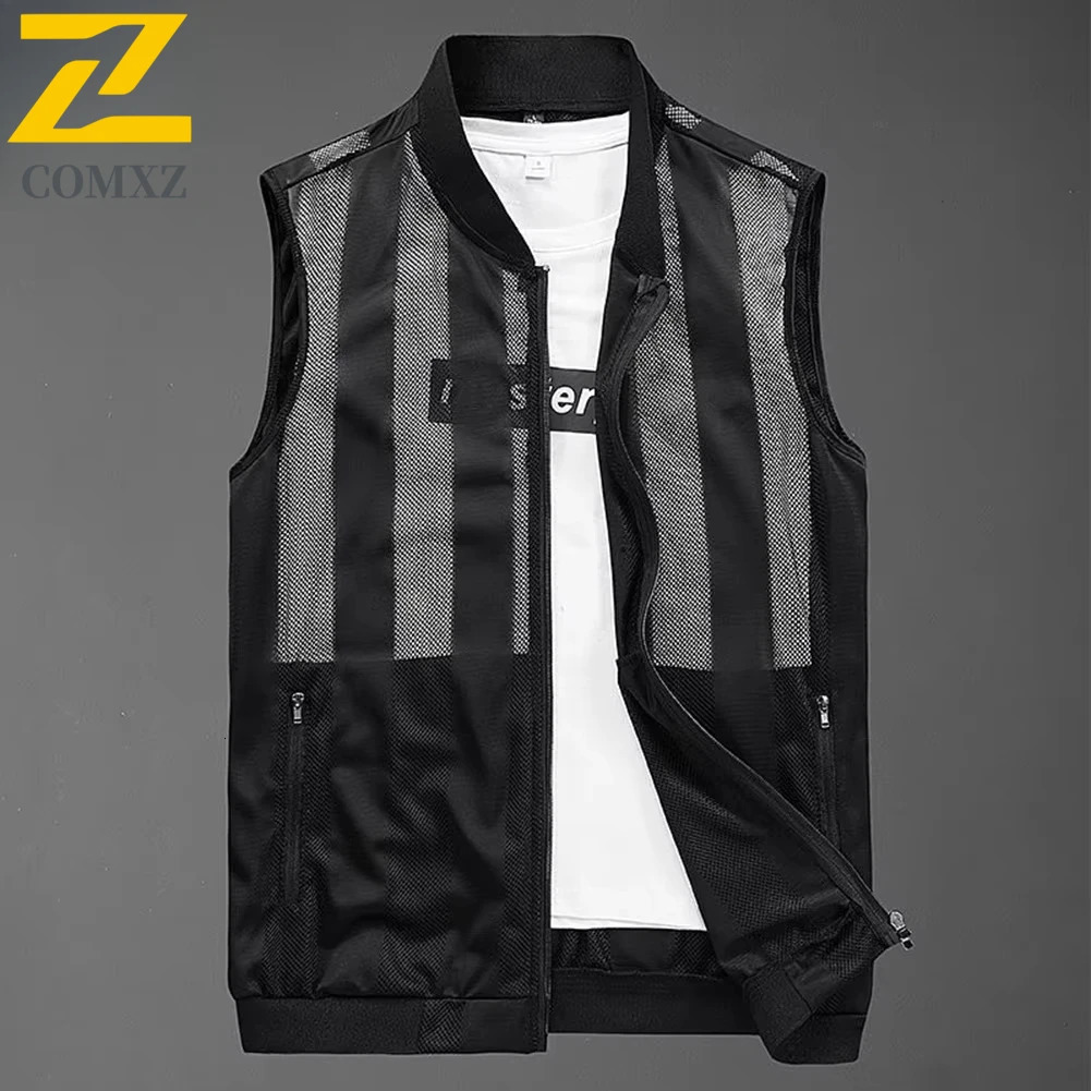2025 Summer Mesh Vest Mens Casual Comfortable Breathable Quickdrying Sleeveless Jacket Hiking Fishing Polyester Sunscreen 250725