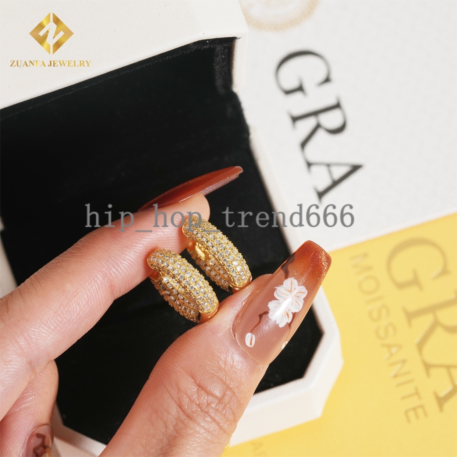 Iced Out 3 Rows VVS Moissanite Diamond Earrings 925 Silver Jewelry Trendy Hip Hop Hoop Earrings Diamonds for Men Women