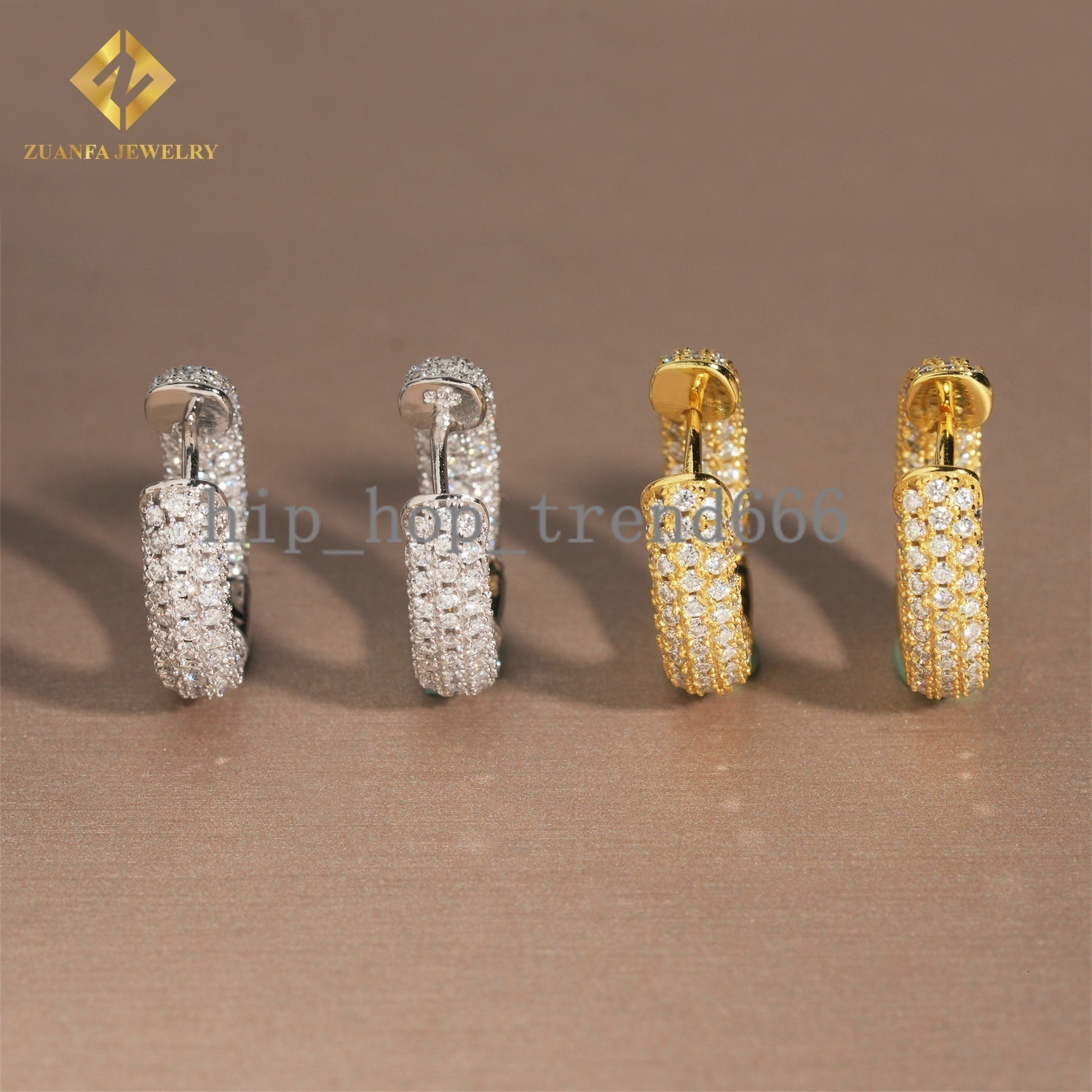 Iced Out 3 Rows VVS Moissanite Diamond Earrings 925 Silver Jewelry Trendy Hip Hop Hoop Earrings Diamonds for Men Women