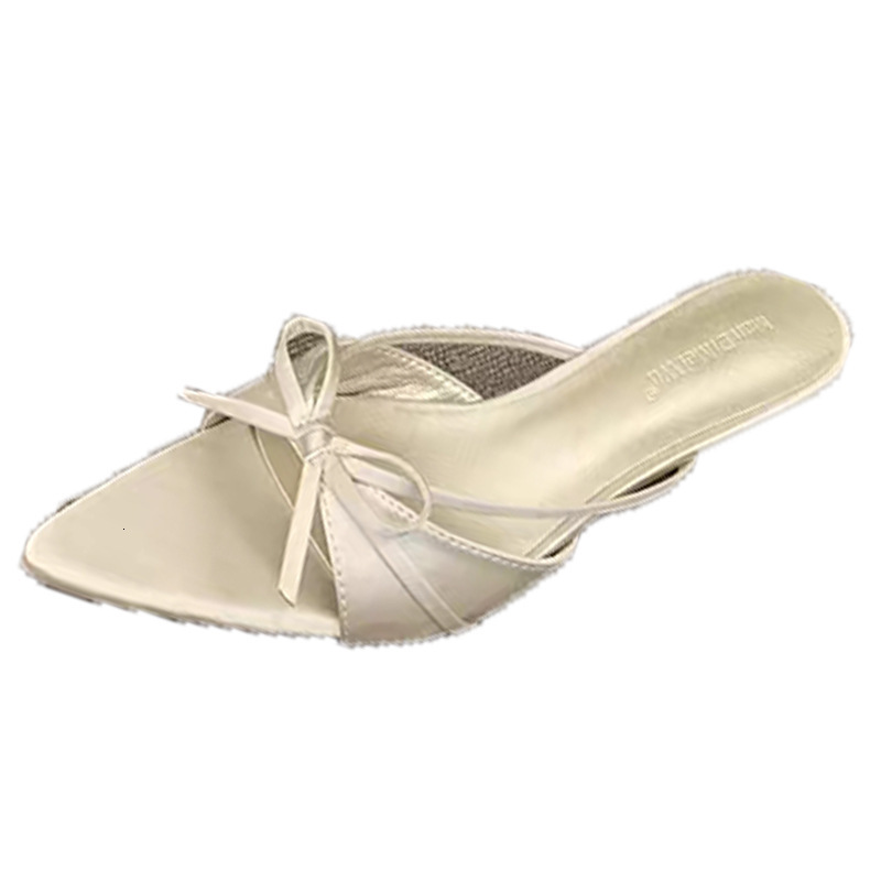 Ddmysports Summer New Satin Pointed Peep High Heels Stiletto Sexy Open Toe Sandals Half Slippers Outdoor Shoes