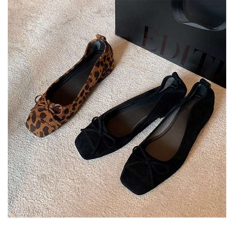 Designer Single with Bowknot 2025 Autumn New Leopard Print Low Work Comfortable Chunky Heel Soft Sole Women's Shoes