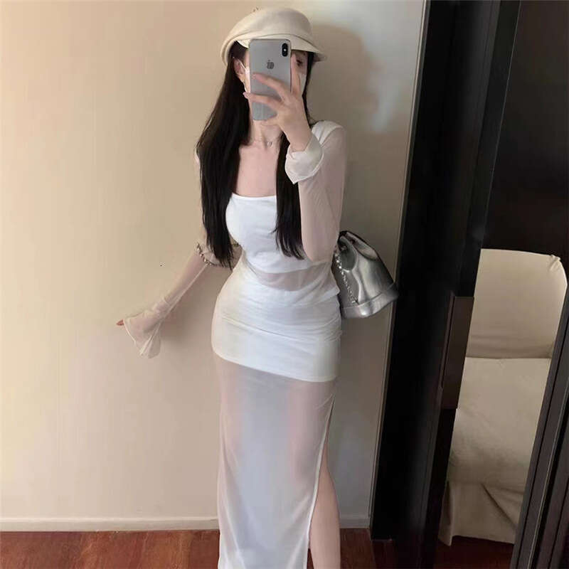 2023 Summer New Women's Fashion Sexy Long Sleeve T-Shirt High Waist Half-Length Skirt Set 1db