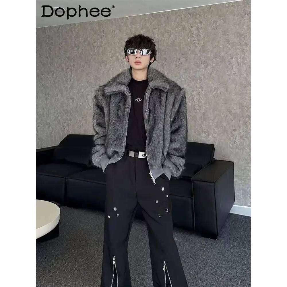 Short Mink Faux 2024 Men's Autumn New Loose High-End Trendy Warm Coats Long-Sleeve Lapel Fur Padded Jackets