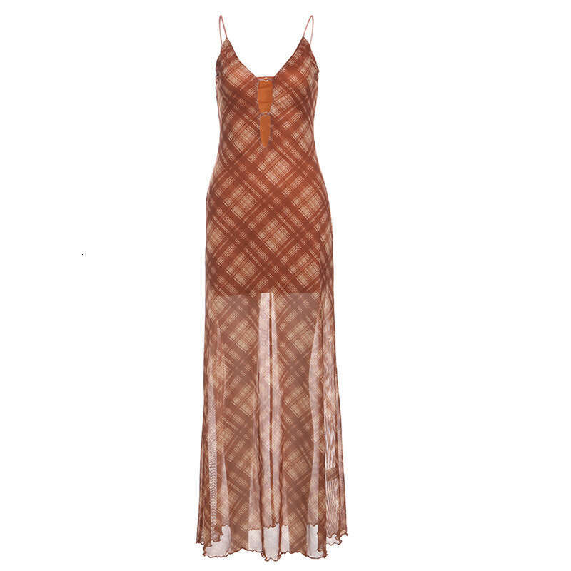 2025 Spring New Women's Solid Color Slim Fit High Waist Fashion V-neck Strap Sleeveless Dress 8b0