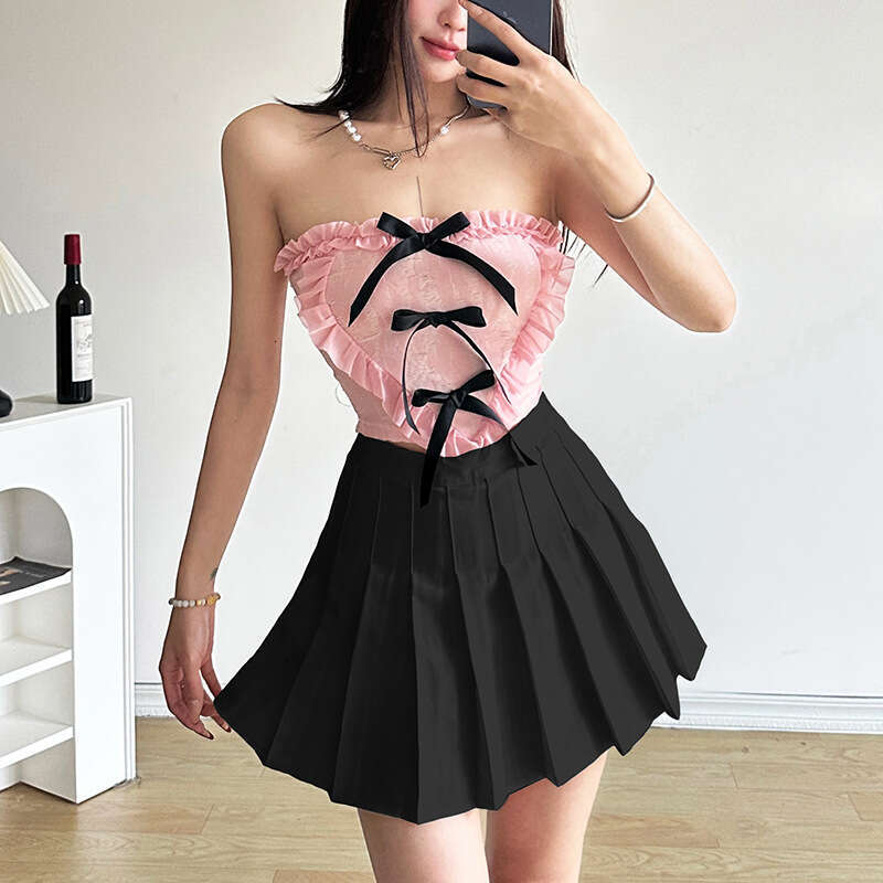 2024 Spring Summer New Women's Fashion Sexy Bowknot Color-Block Tie Vest e18