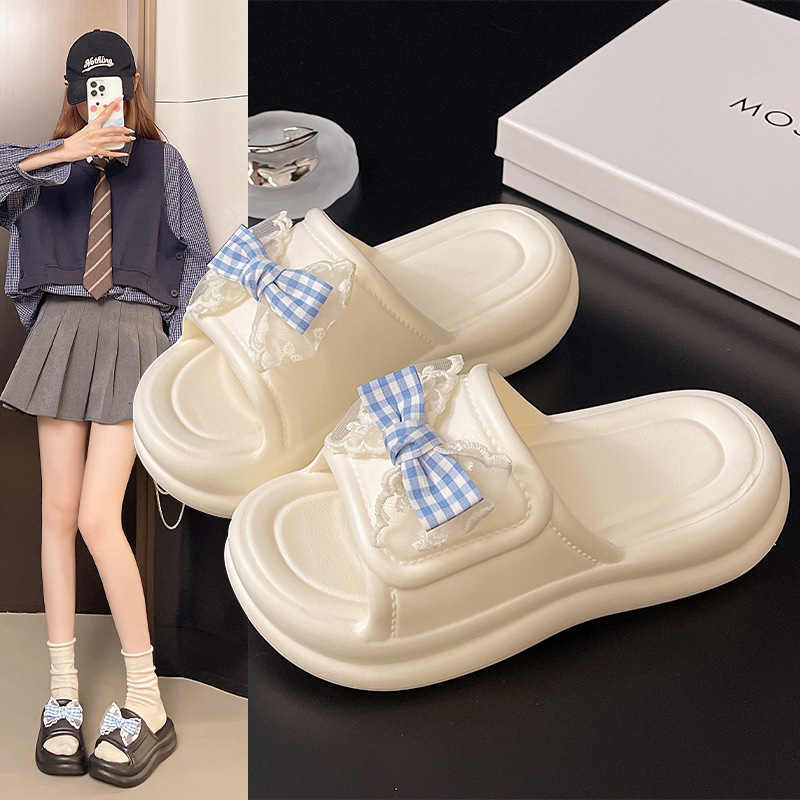 Ddmysports New Fashion Fairy Style Bow Thick Sole Sandals For Women Ins Trend Summer Student Outdoor Slip On Slides Outdoor Shoes