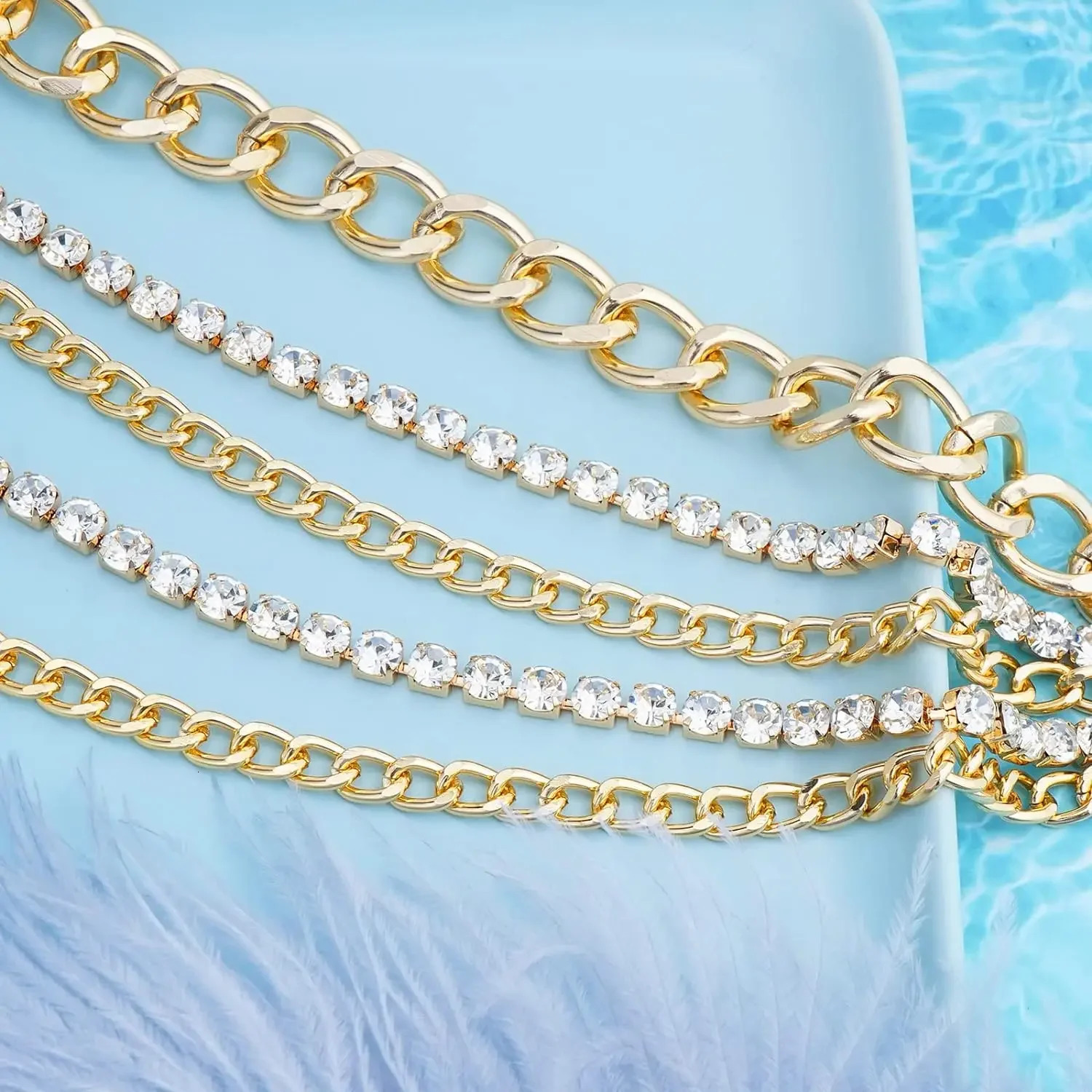 Crystal Waist Belt for Women Multilayer Rhinestone Chain Belts Punk Chunky Waist Chain for Ladies Dresses 250722