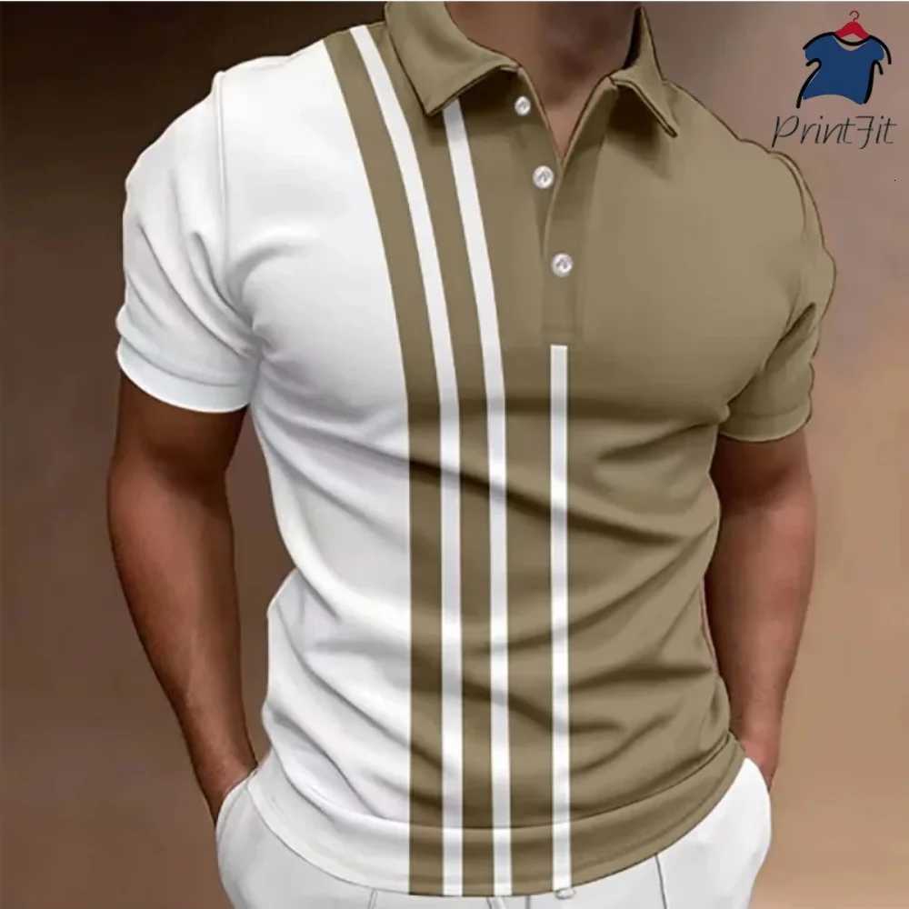 Best-selling Mens Button Polo Shirt Collar Short-sleeved Pullover Sports Summer Casual Button Striped Collar Trend T-shirt Tops XJ250725