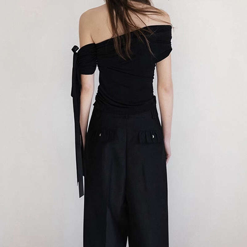2025 Summer New Slim Fit White Moonlight Tie Versatile Off-Shoulder Tube Top Vest 553