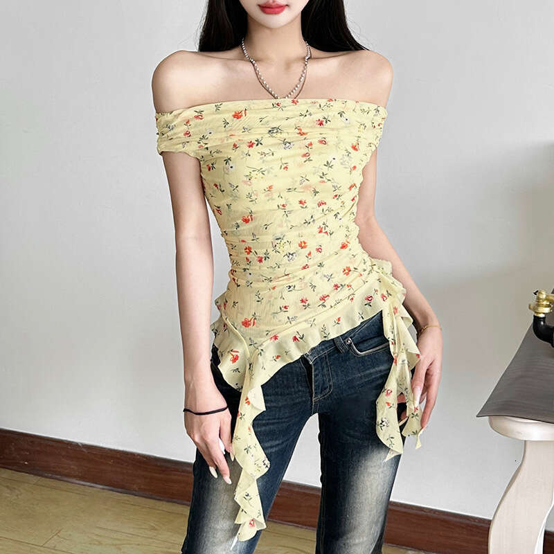 2025 Summer New Fashion Casual Waist-Cinching Slim Irregular Ribbon Floral Off-Shoulder Women's Dress b45