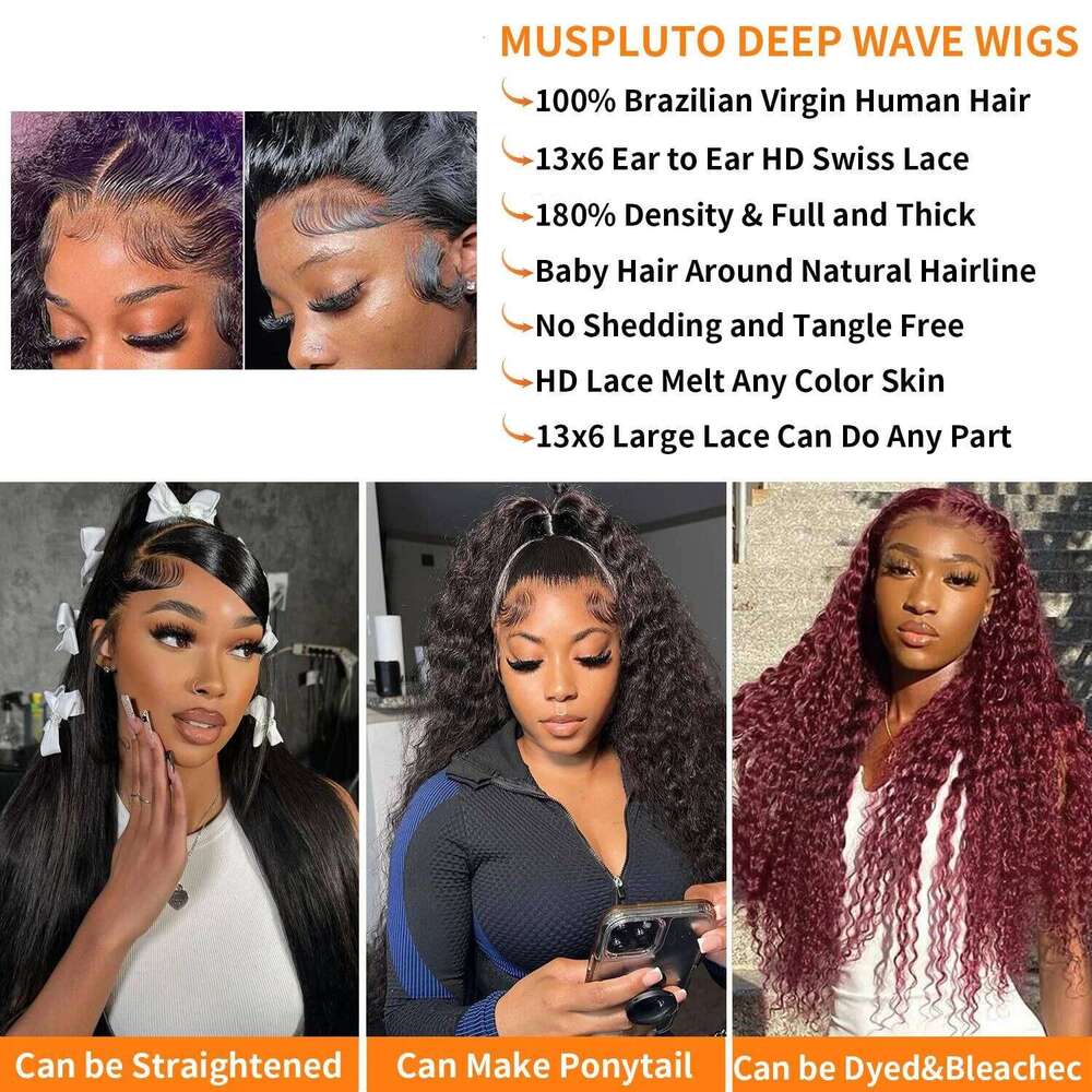 For Woman 13X4 Deep Curly Front Wig Human Pre Plucked With Baby Hair Lace Frontal Wigs