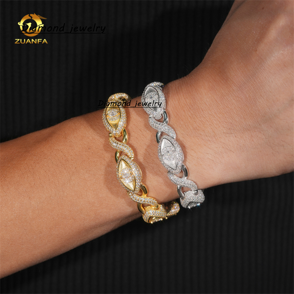 Fast Shipping New Design EYES Design VVS GRA Certified Moissanite 18K Gold Plated Cuban Link Bracelet Hiphop Jewelry Necklace