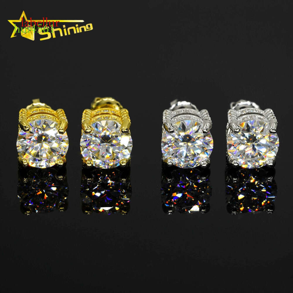 New Arrival Moissanite Gold Plated Sier Jewelry Full Round Side Stones Screw Back Stud Earrings