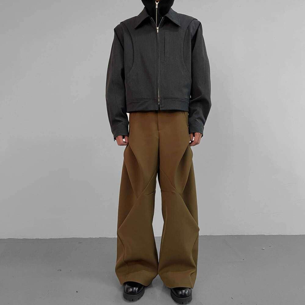 BAOVICTO 23SS Dia Patterned Wide Leg Pants Anti-Wrinkle Pleated Splicing 3D Tailoring Loose Fit Casual Trousers