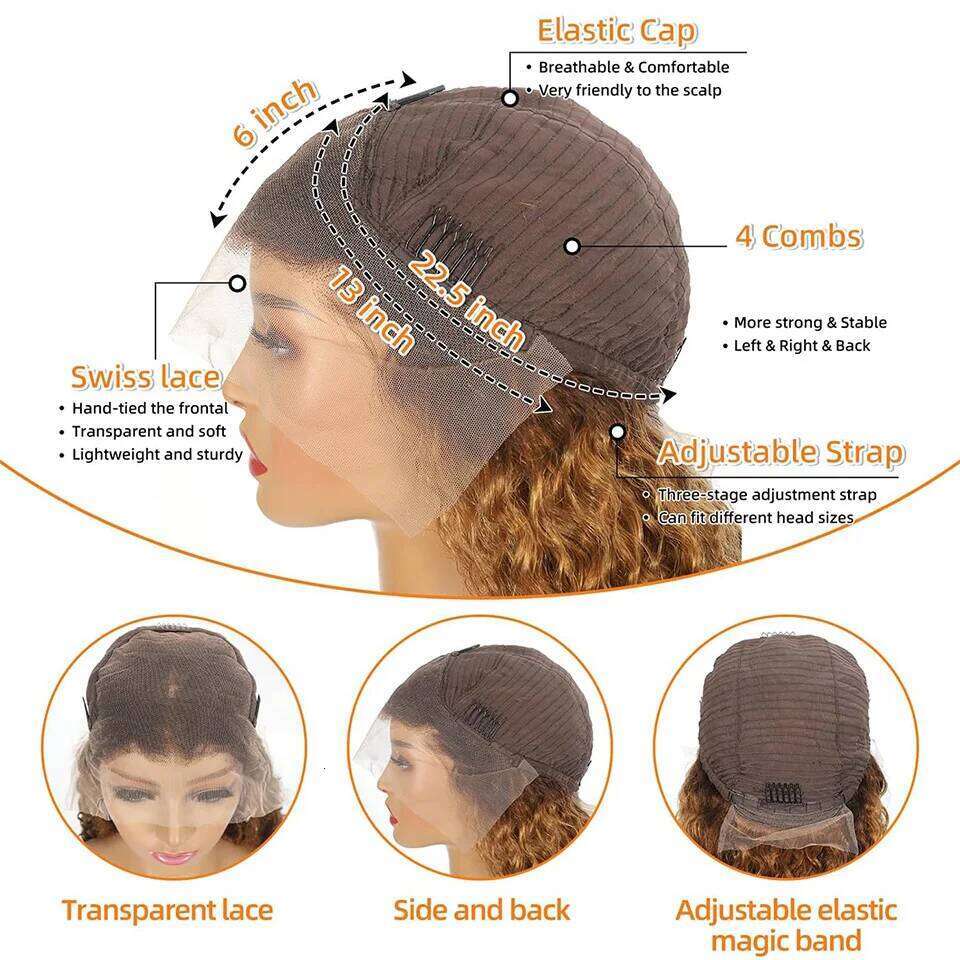 Highlight Ombre Front Wig Human Hair Brazilian Honey Blonde Kinky Curly Preplucked For Women HD Lace Wigs