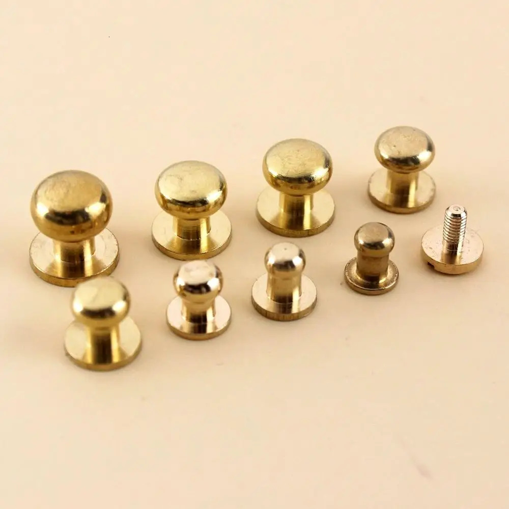 10pcs Solid brass sam brown browne button screw back Round head ball post studs nail rivets leather craft accessory 250723