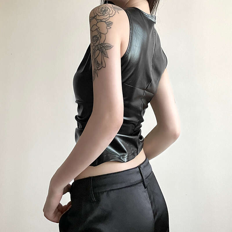 2023 Summer New Women's Solid Color Slim Fit Crop Top Street Fashion Round Neck Sleeveless Vest abb