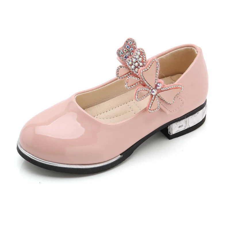 Spring Summer Girls Leather Shoes PU Patent Kids Dress High Heels Butterflyknot for Weddings Chic 250725