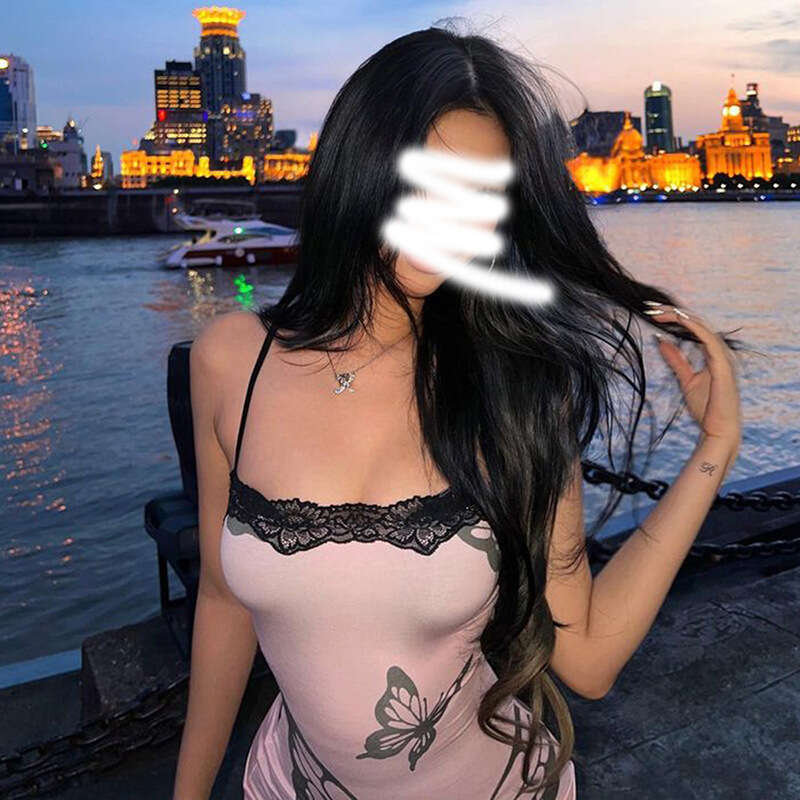 2024 Summer New Fashion Butterfly Print Sexy Strap High Waist Bodycon Dress 707