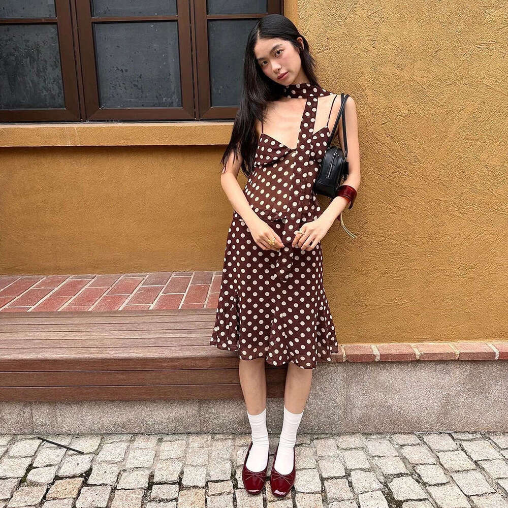 2025 Summer New Sleeveless Slim Top Polka Dot High Waist Elegant Half Skirt Set for Women 67c