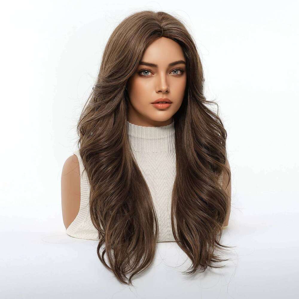 Allbell Magique Natural Brown Synthetic For Women Daily Party Long Wavy Curly Layered Heat Resistant Middle Part Wigs