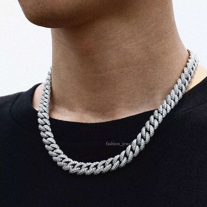 10MM Sterling With Moissanite dia Iced Out Sier Miami Cuban Link Chain Necklaces