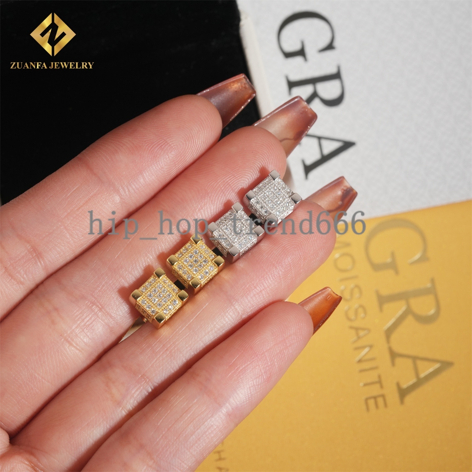 Large Inventory Square Ear Studs Hip Hop Jewelry Iced Out Screw Back VVS Moissanite Diamond 925 Sterling Silver Stud Earring