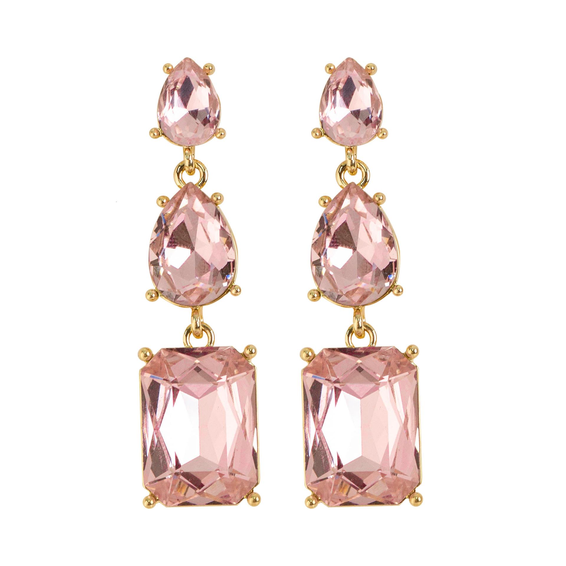 Fashion Geometric Square Crystal Tassel Light High-end Feel Slimming for Round Face Sier Needle Earrings
