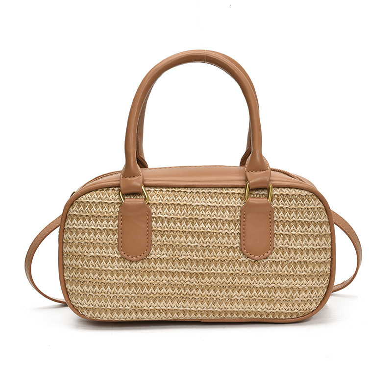 Luxury Brand Designer Bag Woven MIU Small Square Bag Boston Straw Pillow Bag Color-Block Handbag Ins Single Shoulder Crossbody Women's Bag