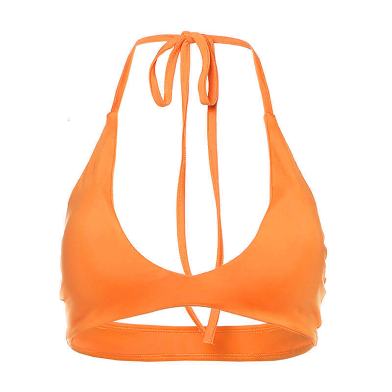 2025 Summer New High-Waisted Hollow Out Halter Neck Tie Solid Color Sexy Hot Girl Tube Top d3d