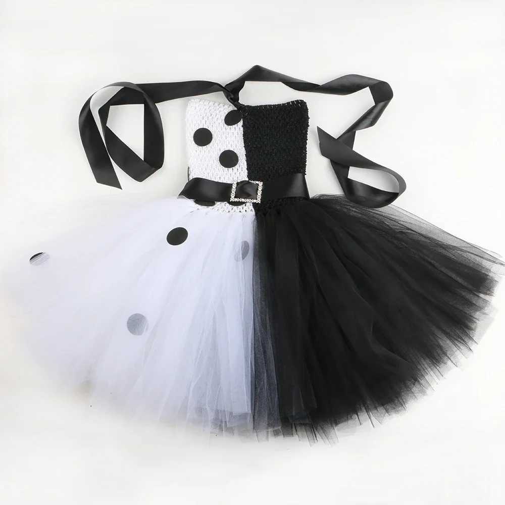 Cruella De Vil Tutu Dress Girls Dalmatians Black White Witch Cosplay Halloween Costume Kids Fancy Carnival Par Clothes Outfit Z250725