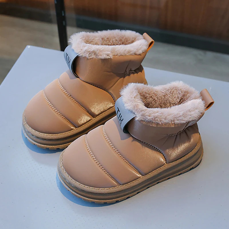 Winter Plush Boots For Children PU Leather Waterproof Boys Girls Snow Boots Thick Warm Cotton Shoes For Kids Velvet Shoes 250724