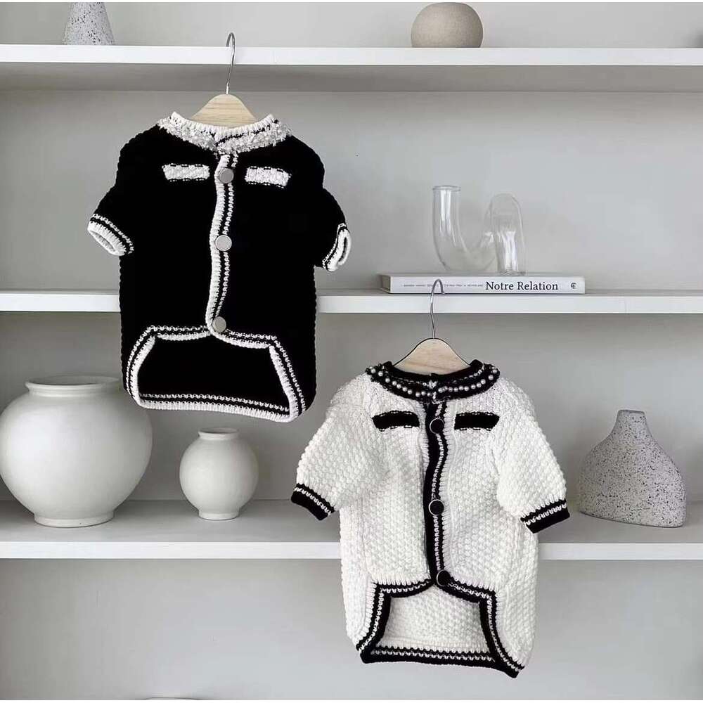 Spring Summer Pearl Collar Little Chanel Style Cardigan Sweater For Small Medium Dogs And Cats Two-Legged Socialite Dog Clothes