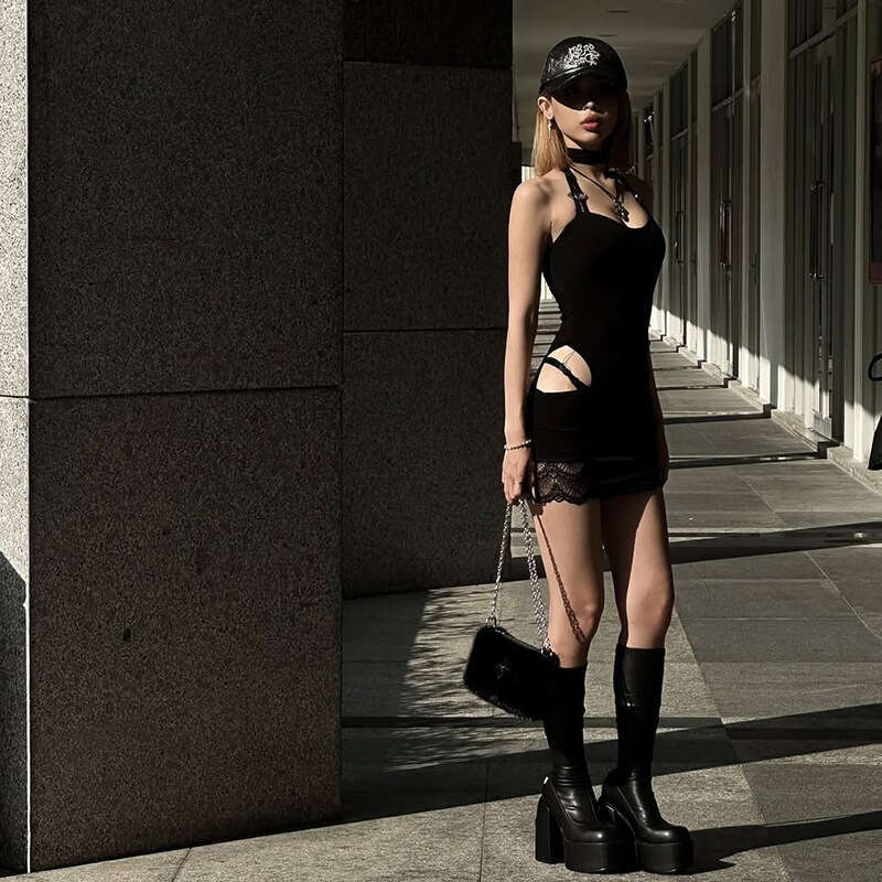 2025 Spring New Women's Solid Color Slim Street Fashion Halter Backless Sleeveless Dress a9c
