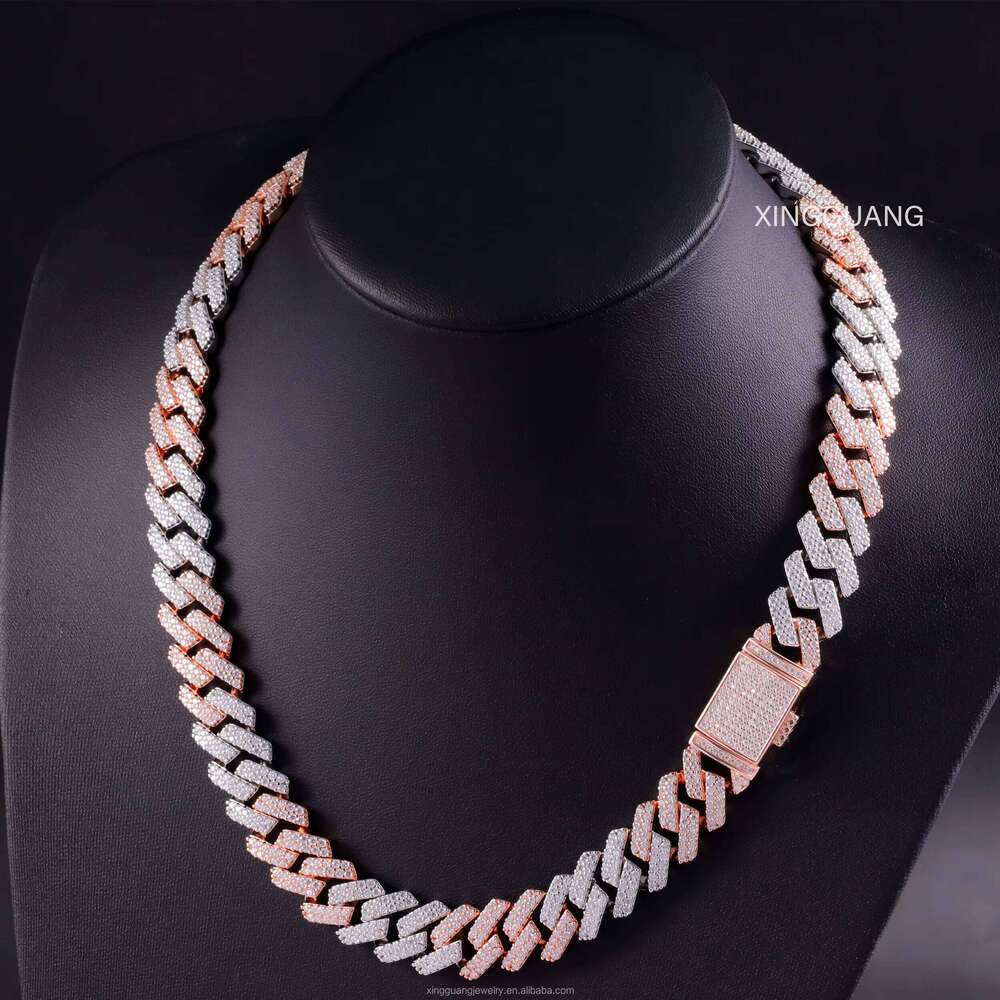 XG 15 mm 2 Rows 2tones Iced Out Hip Hop Moissanite Cuban Chain Sterling Sier Fine Jewelry Necklaces Bracelets