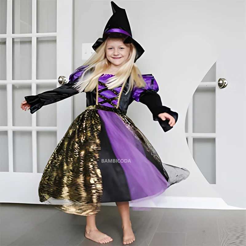 Halloween Girls Witch Par Dress Gothic Ghost Costume Gown Robe Tutu Dress Witch Hat for Purim Carnival Par Z250725