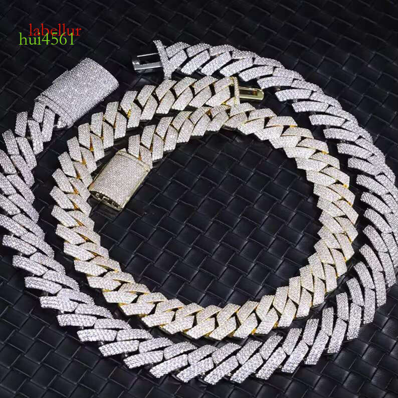 Hiphop necklace, 20mm pure sier, 3 rows chilled VVS silica Cuban chain