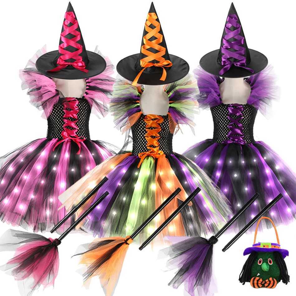 Halloween Cosplay Witch Girl Dress Luminous LED Costume Kids Children Carnival Vestidos Par Witch Lights Up Dress Z250725