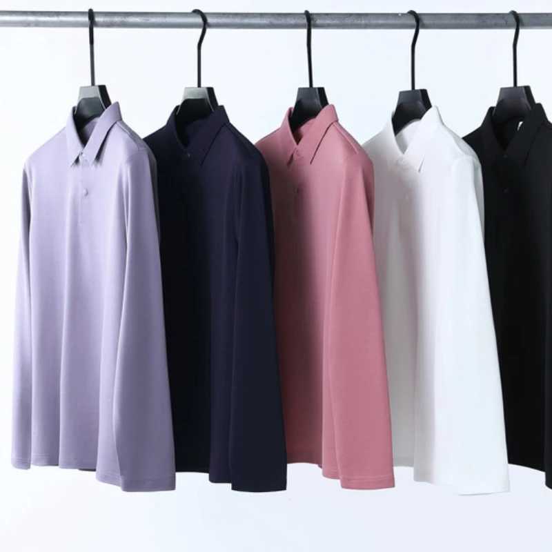 Inner Brushed Mens Long-Sleeved Polo New Autumn Golf T-shirt Luxury Goods Business Casual Top Plus Size Wool Mulberry Silk XJ250725