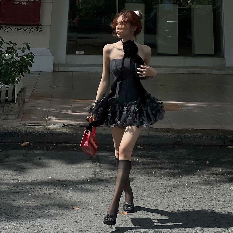 2024 Autumn Winter New Women's Solid Color Slim High Waist Fashion Off-Shoulder Tube Dress 627