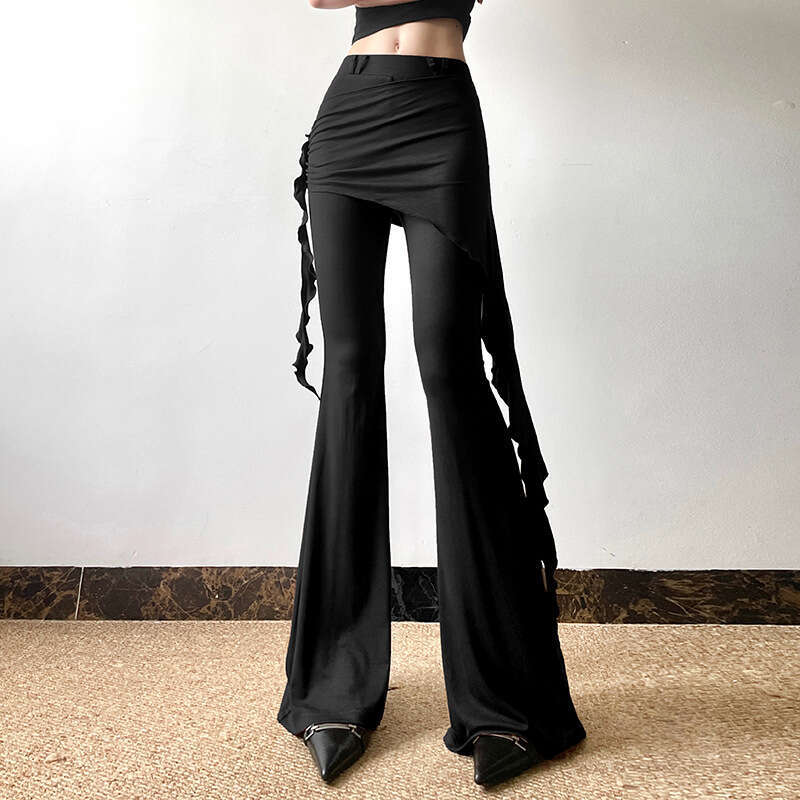 2024 Summer New Women's Solid Color Slim Street Fashion High Waist Casual Straight Flared Pants f71