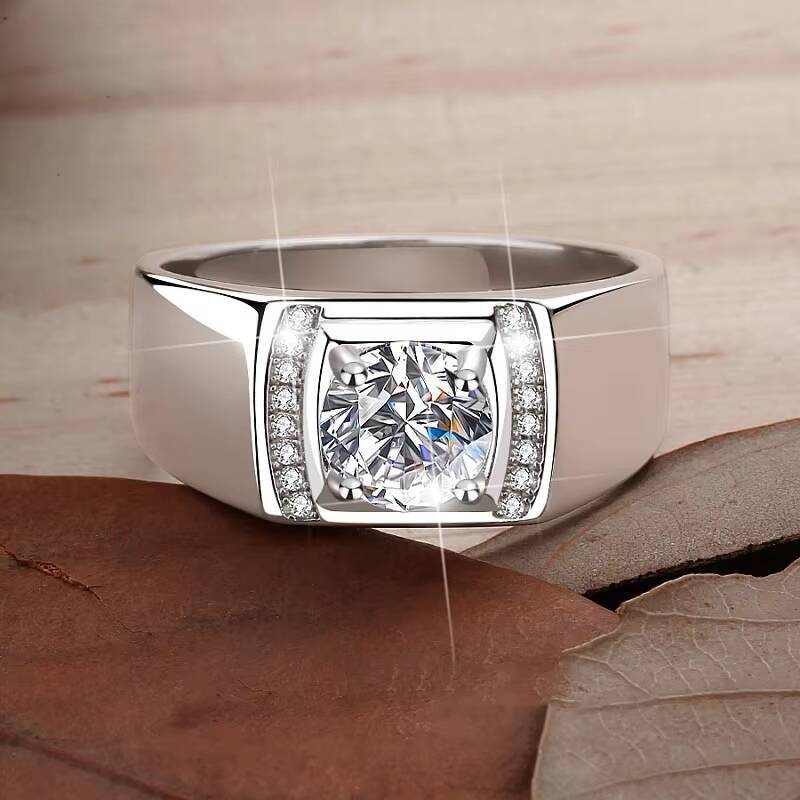 Fine Jewelry 1CT VVs1 Moissanite Synthetic Diamond Heavy S925 Sterling Silver Men Rings of Gifts
